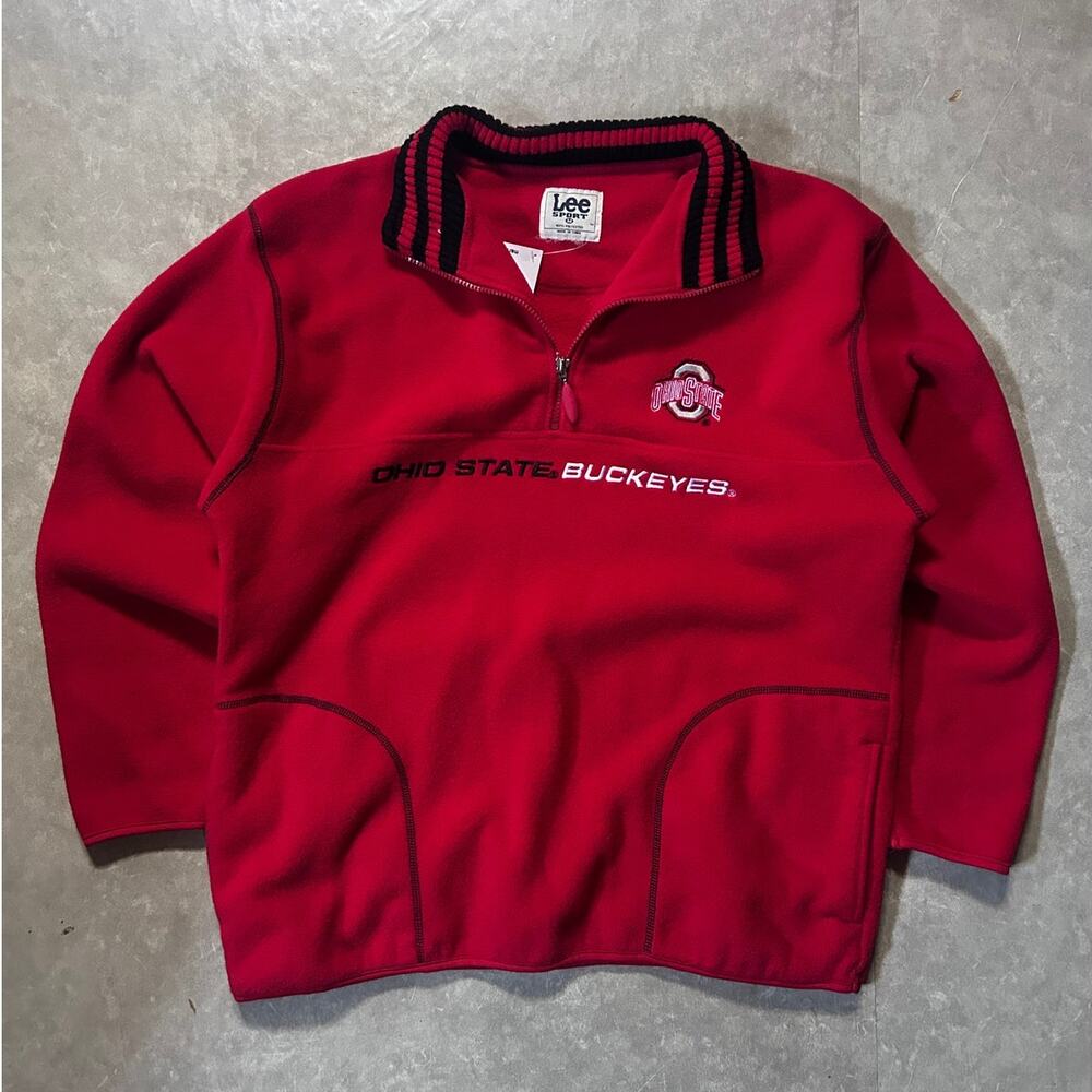 90's Vintage Ohio State Buckeyes Red Quarter Zip Up Jacket -M